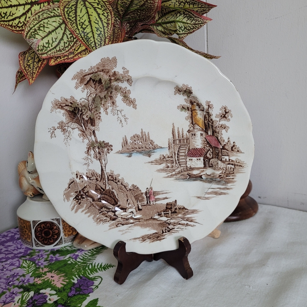 Vintage OLD MILL Transferware Plate  Johnson Bro England